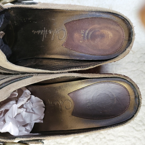 Cole Haan G Series Slip On Suede Leather Heeled Clogs Tan Gold Brown 10B - Picture 2 of 4